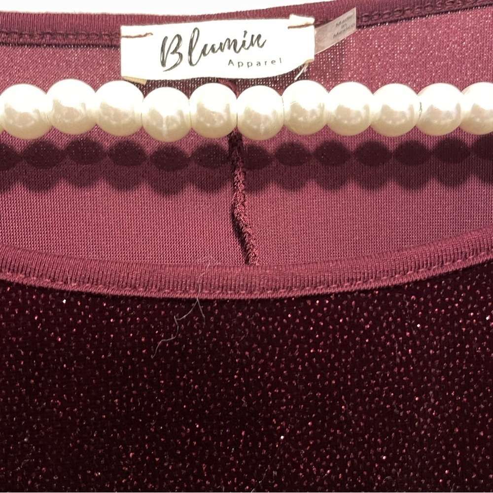 BLUMIN Burgundy Velvet Top Women’s Small Oversized Shimmery Dolman Sleeve New - Picture 6 of 8